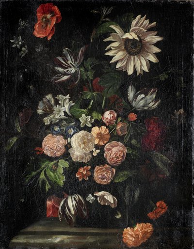 Roses, Tulips, Poppies, a Sunflower and Other Flowers by Follower of Ernst Stuven